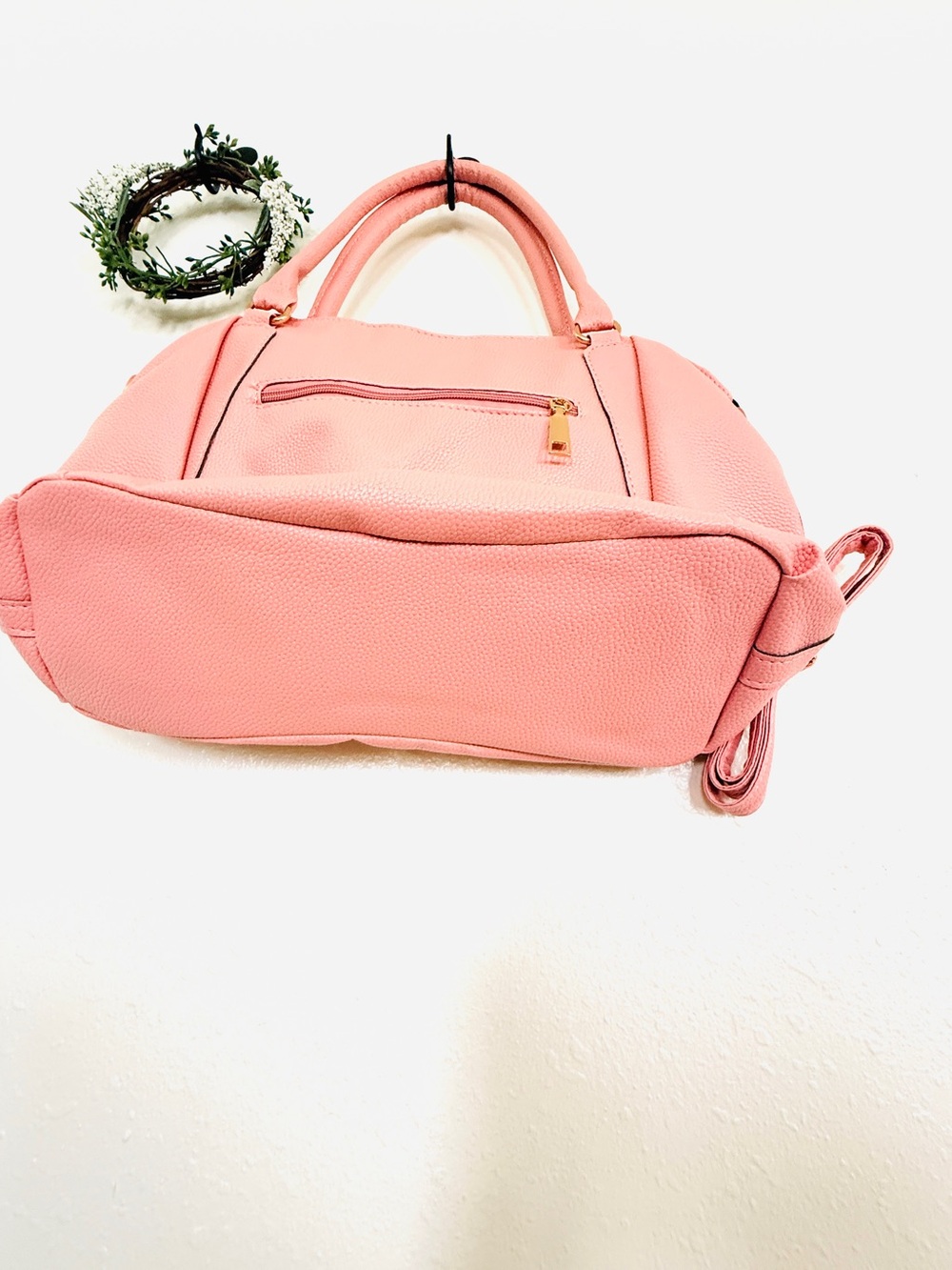 Light Pink Faux Leather Satchel Shoulder Bag Gold Hardware NWOT - Picture 7 of 9